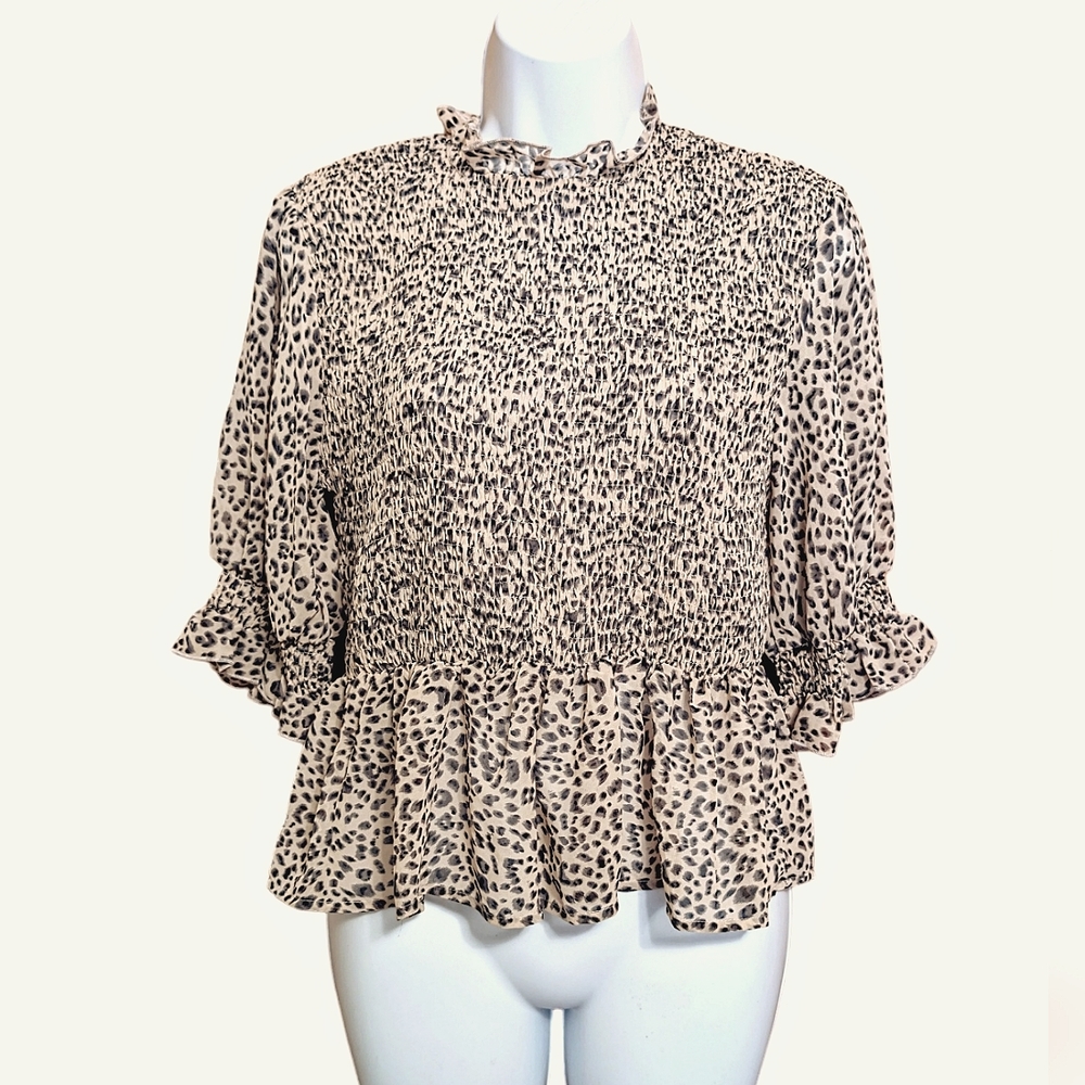 Shop Neighbor smocked animal print blouse